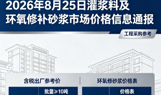 柳江2026年8月25日灌浆料及环氧修补砂浆市场价格信息通报
